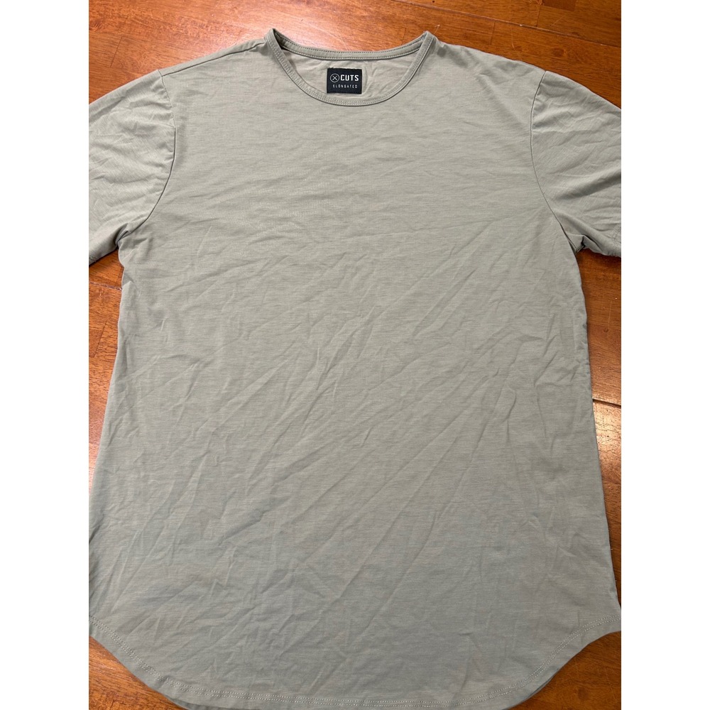 Cuts Elongated T-Shirt Mens XL Sage Green PYCA Pro Crew Neck Curved Hem